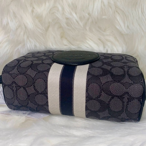 Coach Dempsey Boxy Cosmetic Case 20 In Signature Jacquard With Stripe And Coach - Picture 2 of 9